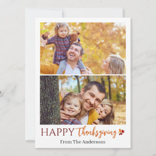 Floral Fall Modern Happy thanksgiving family photo Holiday Card