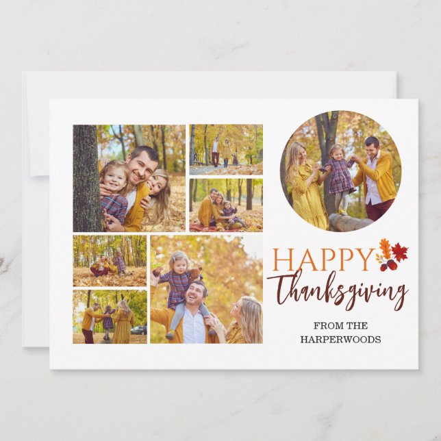 Floral Fall Modern Happy thanksgiving family photo Holiday Card (Front)