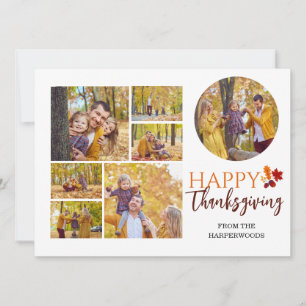 Floral Fall Modern Happy thanksgiving family photo Holiday Card