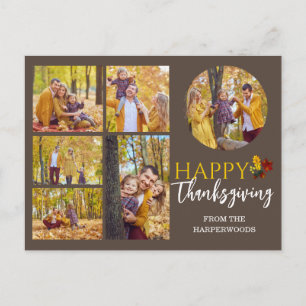 Floral Fall Modern Happy thanksgiving family photo Holiday Postcard