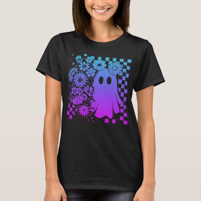  Floral-Fall-Neon-Ghost-Halloween T-Shirt (Front)