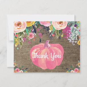 Floral Fall Pumpkin Burlap Thank You Card