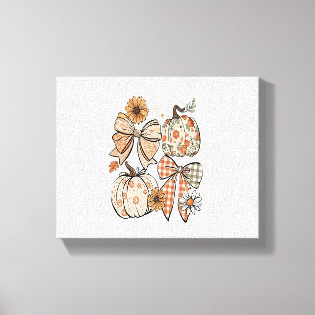 Floral Fall Pumpkin Coquette Boho Fall Bow Canvas Print (Front)