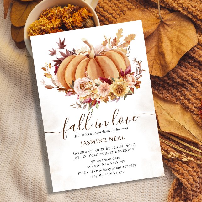 Floral Fall Pumpkin | Fall in Love Bridal Shower Invitation (Creator Uploaded)