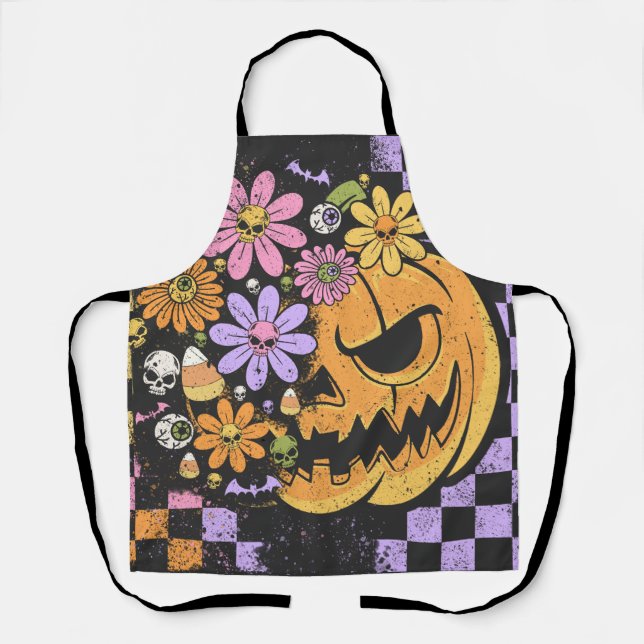 Floral Fall Pumpkin Halloween Apron (Front)