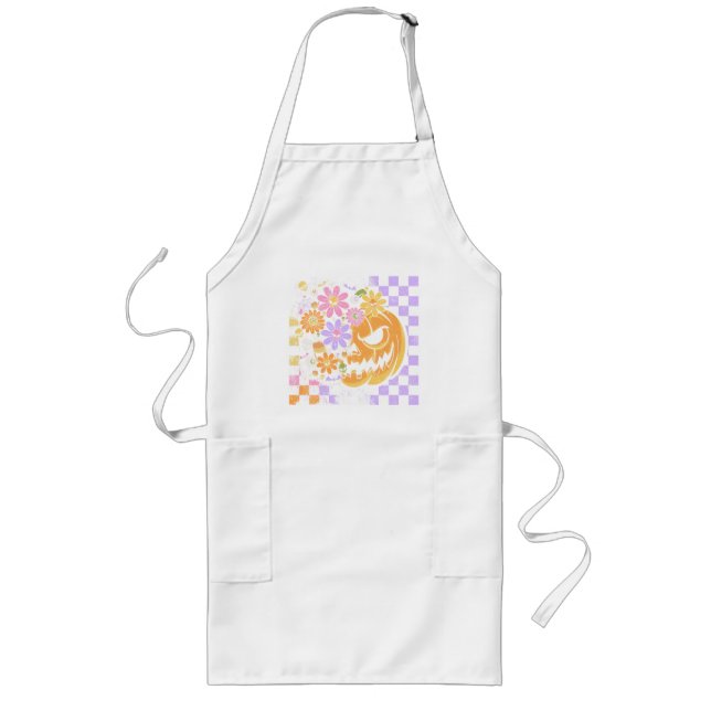 Floral Fall Pumpkin Halloween Long Apron (Front)