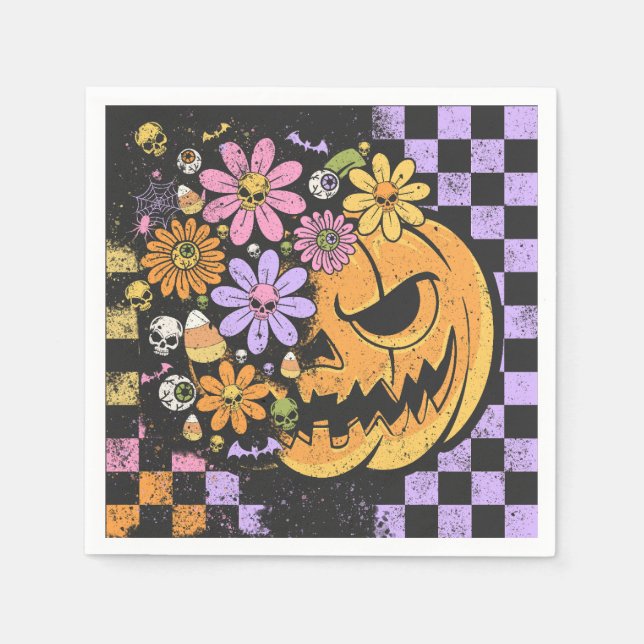 Floral Fall Pumpkin Halloween Napkin (Front)