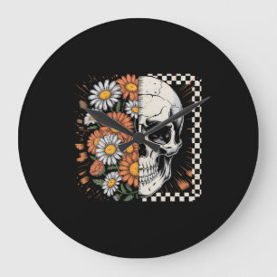 Floral Fall Skeleton Boho Halloween Large Clock