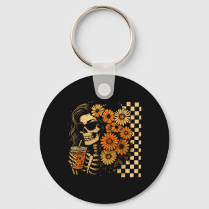 Floral Fall Skeleton Coffee Mum Halloween Retro Key Ring