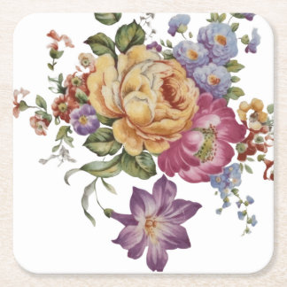 Floral Fancy Square Paper Coaster