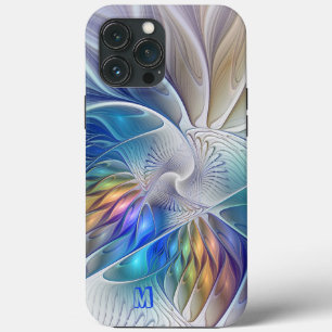 Floral Fantasy, Abstract Fractal Flower Monogram iPhone 13 Pro Max Case