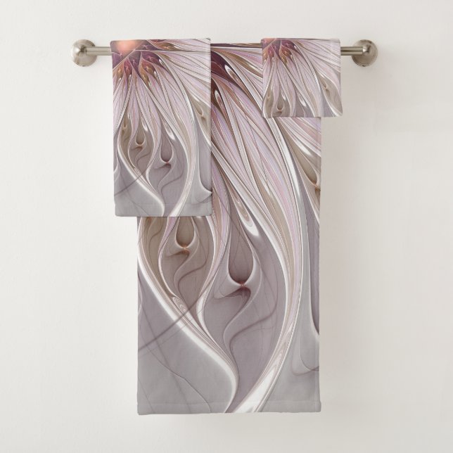 Floral Fantasy, Abstract Modern Pastel Flower Bath Towel Set (Insitu)