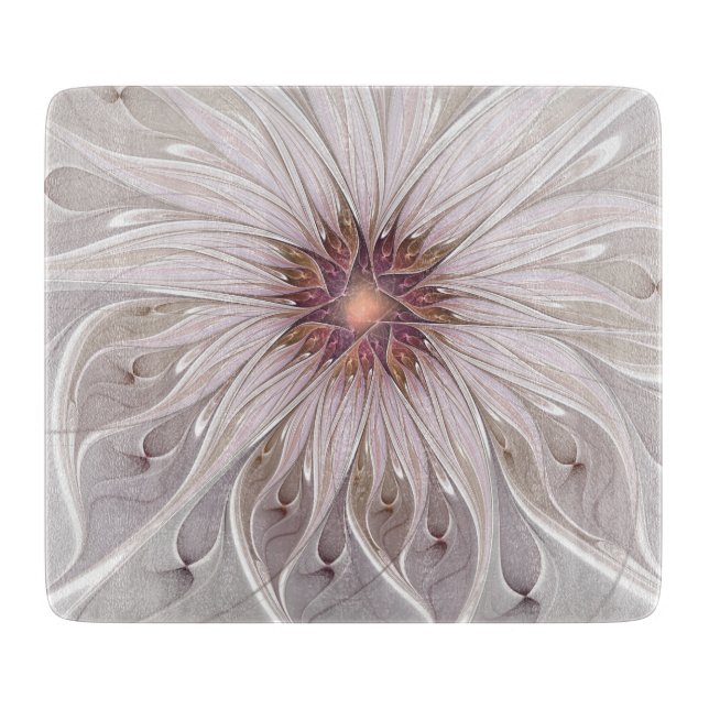 Floral Fantasy, Abstract Modern Pastel Flower Cutting Board (Front)