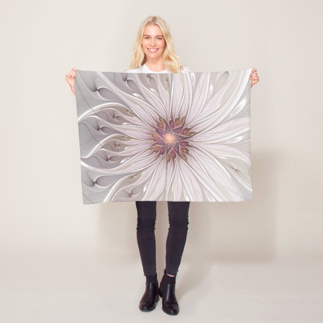 Floral Fantasy, Abstract Modern Pastel Flower Fleece Blanket (In Situ)