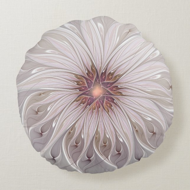 Floral Fantasy, Abstract Modern Pastel Flower Round Cushion (Back)