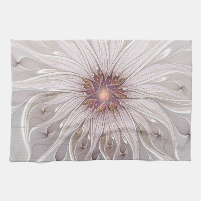 Floral Fantasy, Abstract Modern Pastel Flower Tea Towel (Horizontal)
