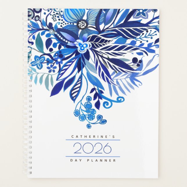 Floral Fantasy Blue Agenda Planner 2026 (Front)