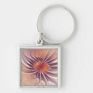 Floral Fantasy, Colorful Abstract Fractal Flower. Key Ring