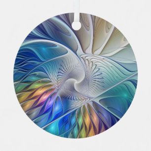 Floral Fantasy, Colorful Abstract Fractal Flower Metal Tree Decoration