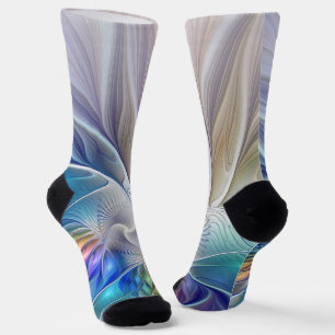 Floral Fantasy, Colorful Abstract Fractal Flower Socks