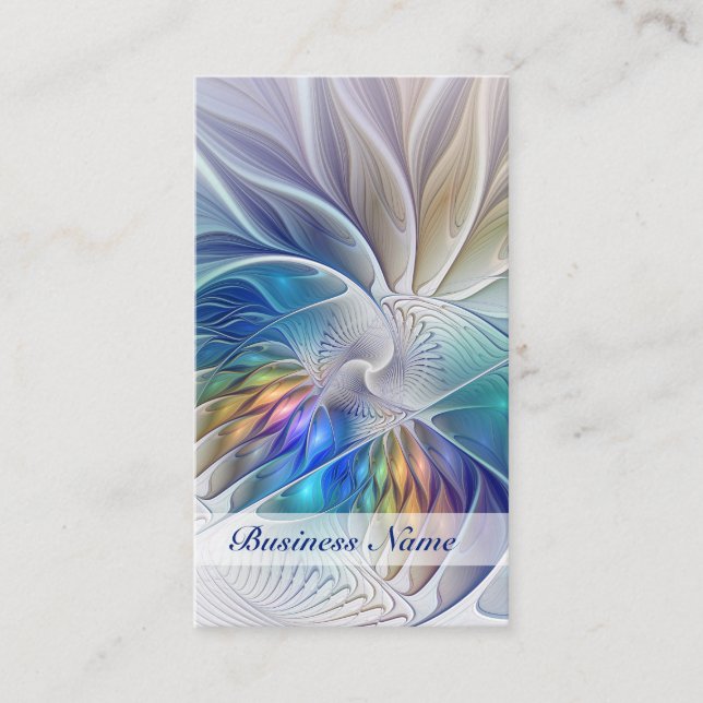 Floral Fantasy, Colourful Abstract Fractal Flower Business Card (Front)