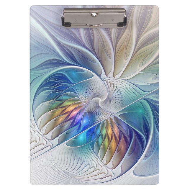 Floral Fantasy, Colourful Abstract Fractal Flower Clipboard (Front)