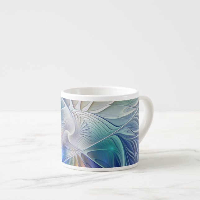 Floral Fantasy, Colourful Abstract Fractal Flower Espresso Cup (Front Right)