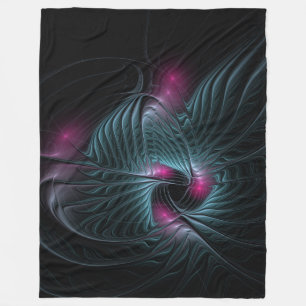 Floral Fantasy, Colourful Abstract Fractal Flower. Fleece Blanket