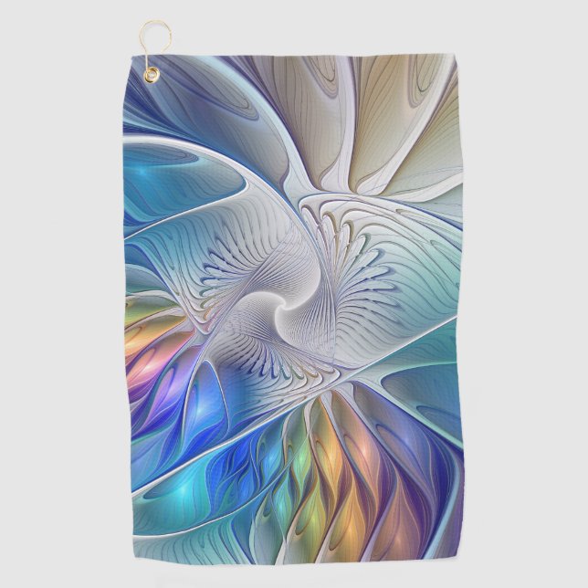 Floral Fantasy, Colourful Abstract Fractal Flower Golf Towel (Front)
