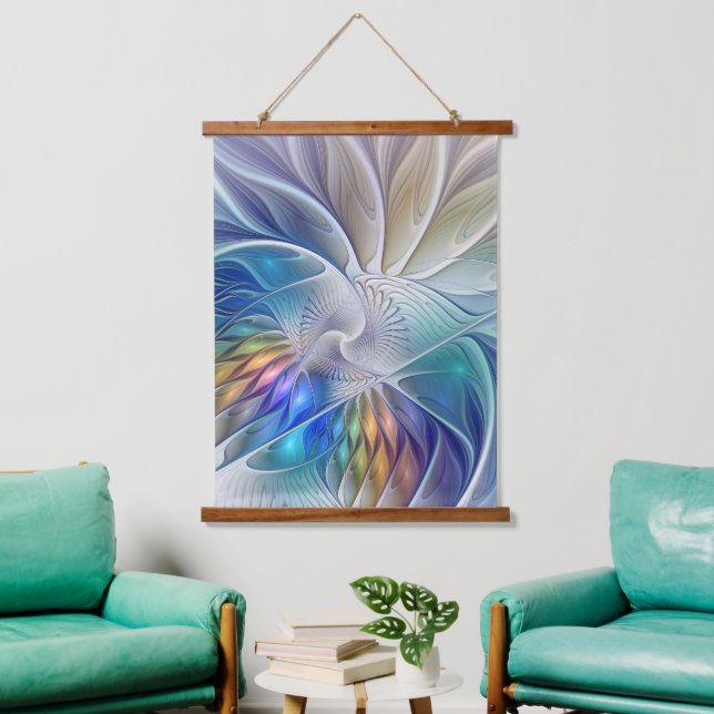 Floral Fantasy, Colourful Abstract Fractal Flower Hanging Tapestry (Living Room)