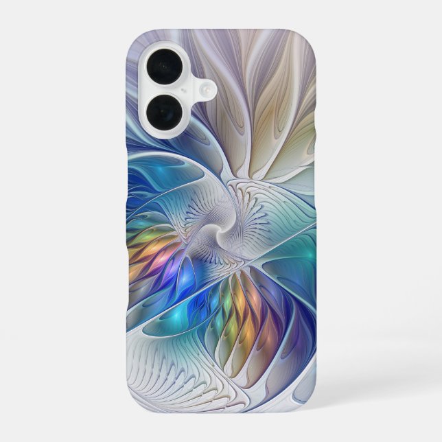 Floral Fantasy, Colourful Abstract Fractal Flower iPhone 16 Case (Back)