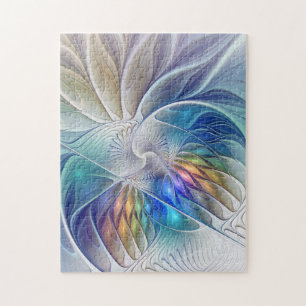 Floral Fantasy, Colourful Abstract Fractal Flower Jigsaw Puzzle