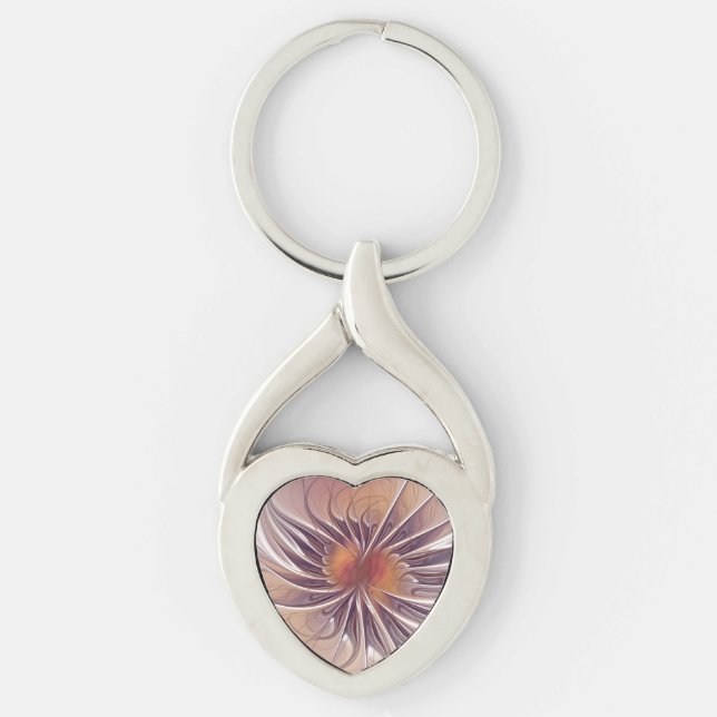 Floral Fantasy, Colourful Abstract Fractal Flower. Key Ring (Front)