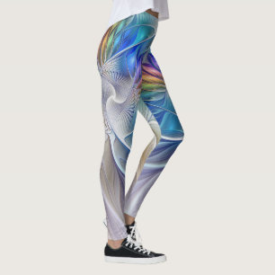 Floral Fantasy, Colourful Abstract Fractal Flower Leggings