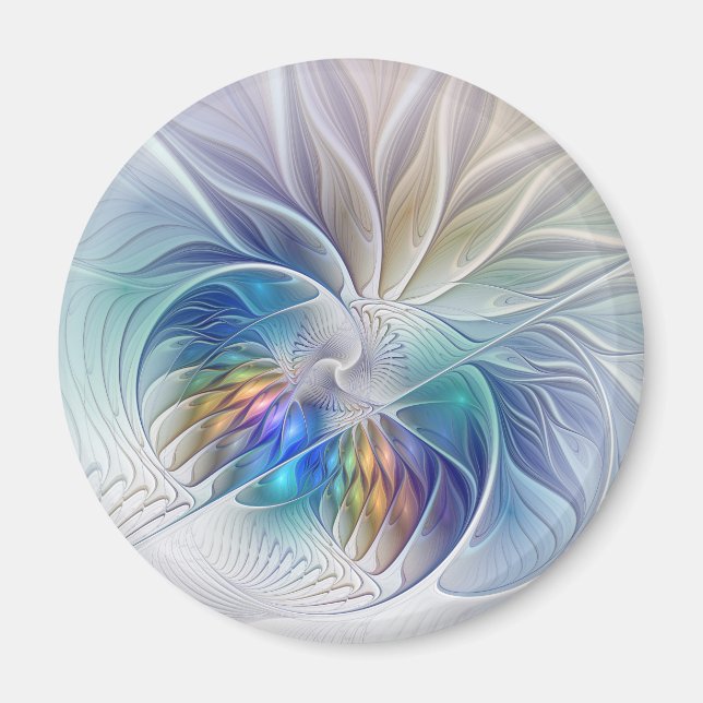 Floral Fantasy, Colourful Abstract Fractal Flower Magnet (Front)