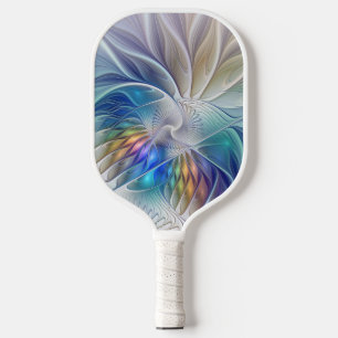 Floral Fantasy, Colourful Abstract Fractal Flower Pickleball Paddle