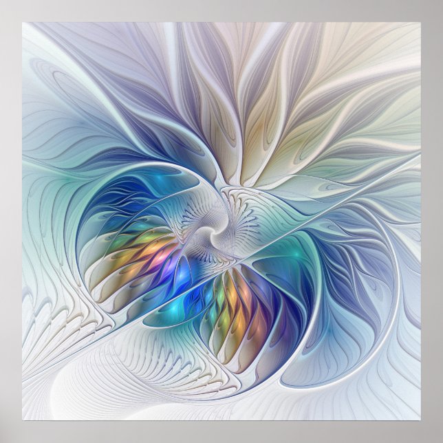 Floral Fantasy, Colourful Abstract Fractal Flower Poster (Front)