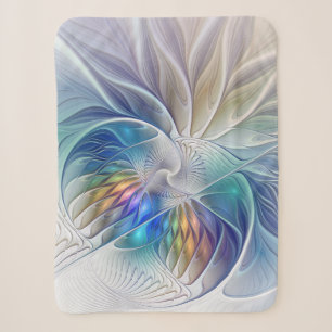 Floral Fantasy, Colourful Abstract Fractal Flower Sherpa Blanket