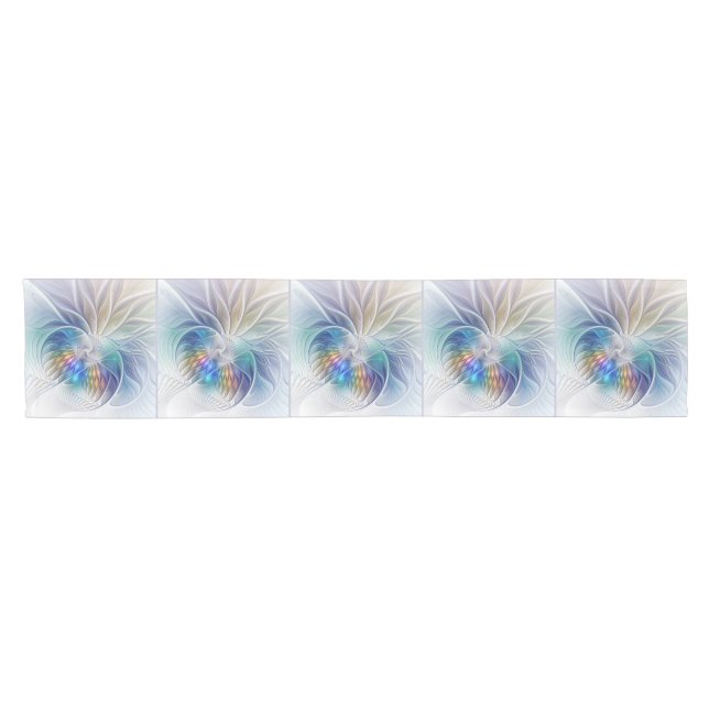 Floral Fantasy, Colourful Abstract Fractal Flower Short Table Runner (Horizontal)