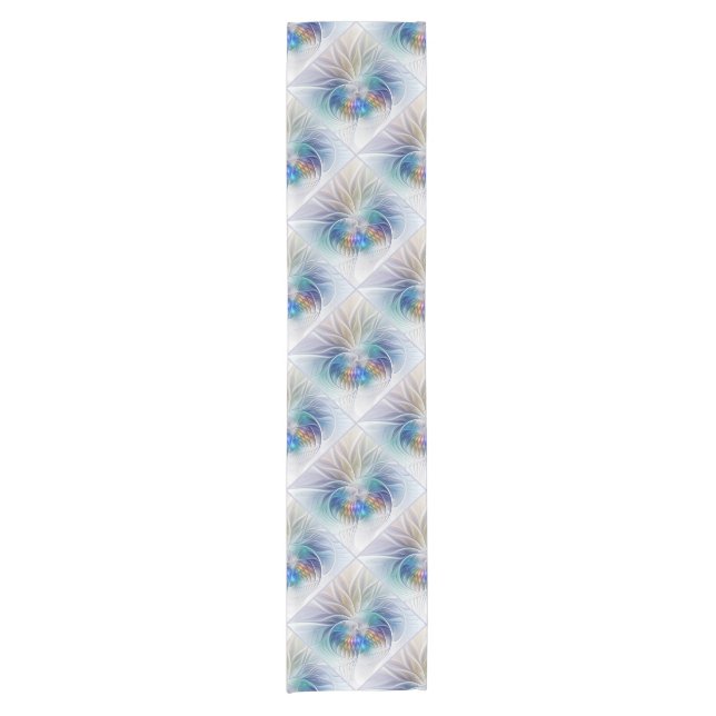 Floral Fantasy, Colourful Abstract Fractal Flower Short Table Runner (Front)