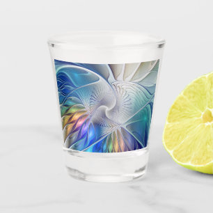 Floral Fantasy, Colourful Abstract Fractal Flower Shot Glass