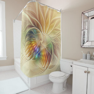Floral Fantasy, Colourful Abstract Fractal Flower Shower Curtain