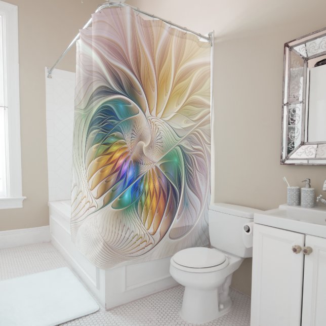 Floral Fantasy, Colourful Abstract Fractal Flower  Shower Curtain (In Situ)