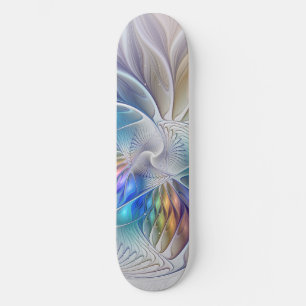Floral Fantasy, Colourful Abstract Fractal Flower Skateboard