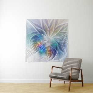 Floral Fantasy, Colourful Abstract Fractal Flower Tapestry