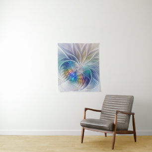 Floral Fantasy, Colourful Abstract Fractal Flower Tapestry