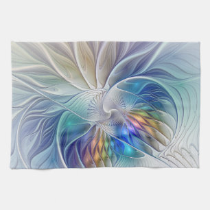 Floral Fantasy, Colourful Abstract Fractal Flower Tea Towel
