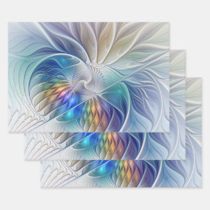 Floral Fantasy, Colourful Abstract Fractal Flower Wrapping Paper Sheet