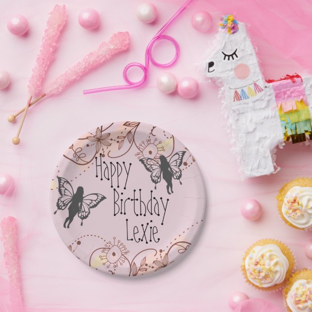 Floral Fantasy Fairies on Pink Birthday Plates (Party)