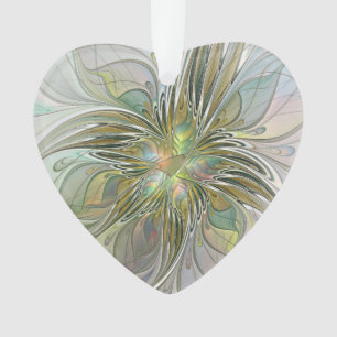 Floral Fantasy Fractal Art Flower With Gold Heart Ornament